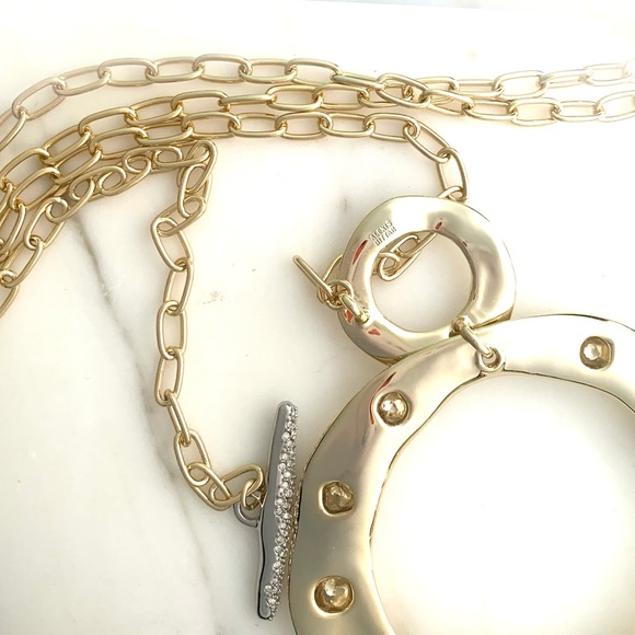 Alexis Bittar Large Gold Molten Repoussé & Crystal Dot Pendant Necklace - Picture 6 of 15